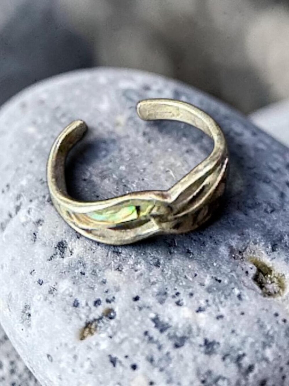 Sterling Silver & Abalone Inlay Toe Ring Boho Coastal Beach